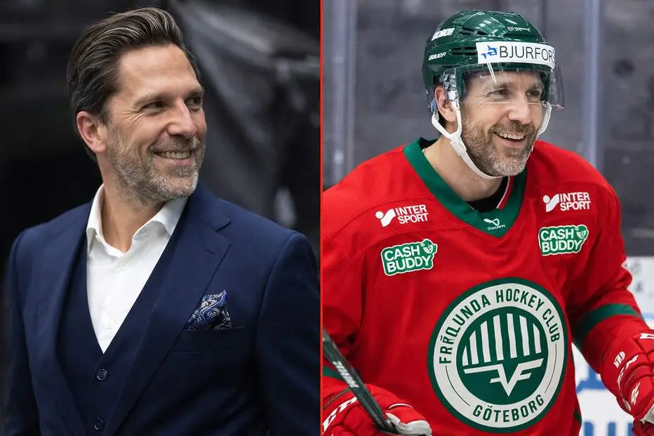 Joel Lundqvist får tröjan hissad i taket av Frölunda