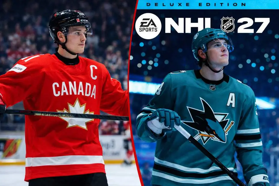 Macklin Celebrini på omslaget av NHL 27